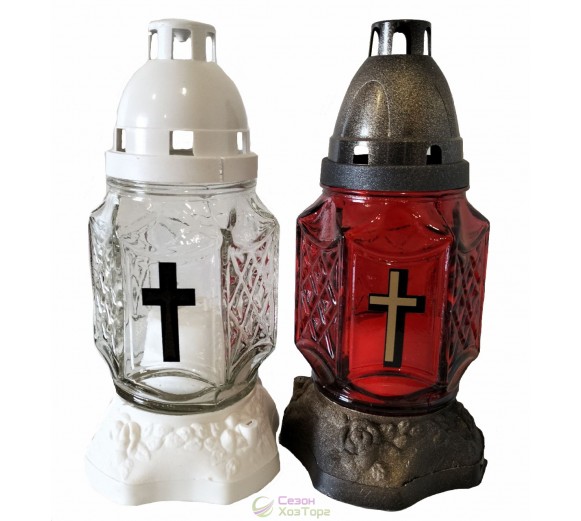 Лампадка стеклянная на 18 часов "Каплычка" (красная, белая)